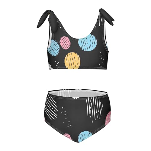 KLL Crayon Polka Dots Black Pattern Girls' 2 Pieces Bikini Sets Beach Bathing Suit Swimwear Adjustable Strap