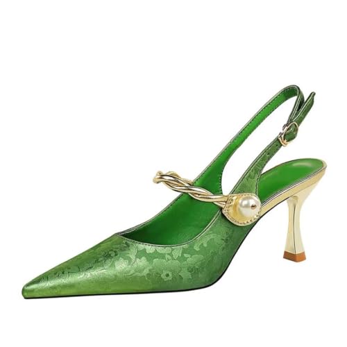 JOEupin Women's Slingback Mid Heels Closed Pointed Toe Wedding Party Dress Evening Pumps Shoes