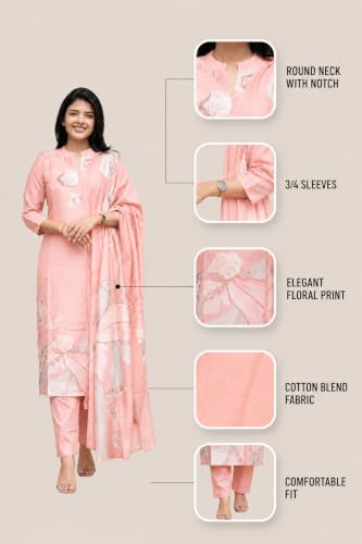 Image of Sun Fashion And Lifestyle Kurta Sets for Woman | Kurti Set |Women's 3 Piece Kurta Pant Dupatta Set |Cotton Blend Kurta Woman |Elegant Suit for Women |Dupatta