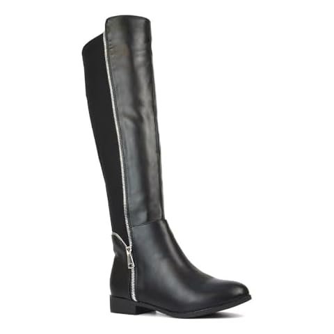 Women's Black Knee High Biker Boots Cover