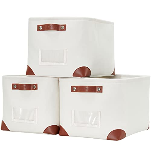 Image of DECOMOMO Foldable Storage Bin W /Label Holders | Collapsible Sturdy Cationic Fabric Storage Basket W /Handles for Organizing Shelf Nursery Home Closet (Creamy White, Large - 15 x 11 x 9.5-3 Pack)
