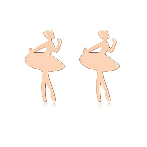 MANZHEN Ballerina Dancer Ballet Dance Stud Earrings Recital Gift Girls Jewelry (rose gold)