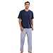 Vulcanodon Herren Schlafanzug Set Pyjama Set Kurzarm-T-Shirt Gestreifte Lange Schlafhose Pyjamaset weich leicht（Marineblau/Blau weiß, L）