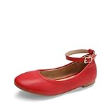 DREAM PAIRS Girls Dress Shoes Interchangeable Ankle Strap Flower Ballet Flats Shoes, Red - 5 Big Kid (Sole-fina-k)