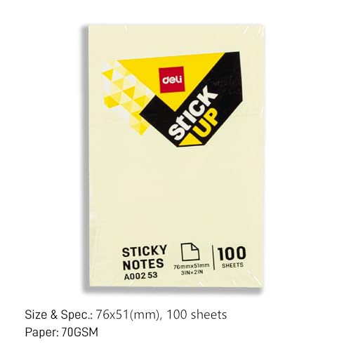 Image of Deli EA00253 Yellow Sticky Notes | 2 inchx1 inch Size Self Adhesive Notes, 100 Sheets Each (Pack of 5)