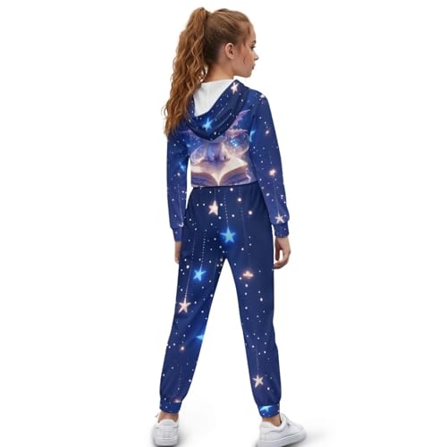 WELLFLYHOM Girls Clothes Set 4-13 2 Pcs Pullover Cropped Hoodie and Pants Set Long Sleeve Hoodie Sweatshirt and Jogger Pant2