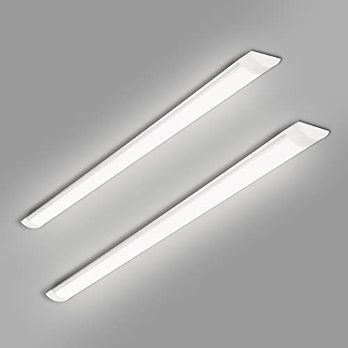 TJCoLUX 2 Packs 4FT Ultra-Thin LED Batten Lights, Slim Ceiling Surface Mounted Light Fixture, Fluorescent Light Replacement for Shop, Market, Garage, Classroom, 40W, IP20, 3600lm, Netural White 4000K