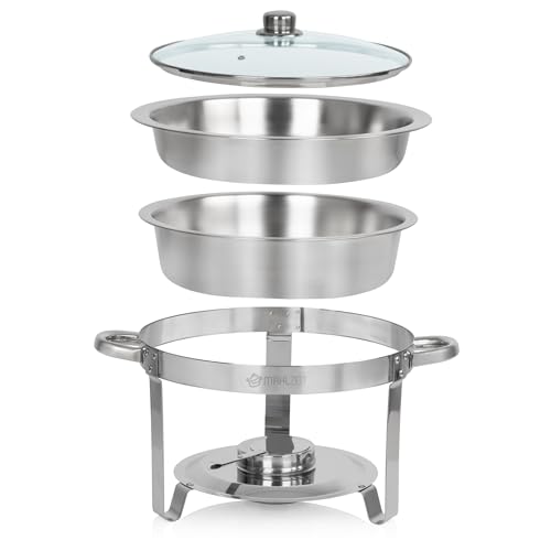 Mahlzeit Edelstahl Chafing Dish rund 4 Liter | Speisenwärmer, Wärmebehälter, Bain Marie Rechaud | Warmhaltebehälter, Chafing Dishes für Buffet Catering Gastro und Party, GN Behälter – Bild 4
