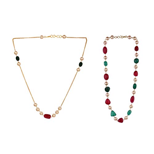 Efulgenz Indian Bollywood Tourmaline Pearl Beaded Strand Bridal Necklace Wedding Jewelry for Women (Combo 1)