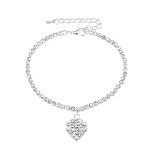 Edary Beach Crystal Anklet Bracelet Heart Anklets with Rhinestone Silver Foot Jewelry Accessories for Women and Girls(1PC)