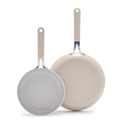 GreenLife 8” & 10” 2 Piece Nonstick Ceramic Frying Pan Set, Lightweight Healthy PFAS-Free Skillets, Dishwasher & Oven Safe, Durable Body, Silicone Stay-Cool Handles, Easy Release, Taupe