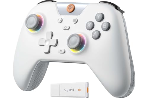 EasySMX X05 Mando PC Inalambrico con RGB Luz- Hall Joystick- Hall Trigger- 750 mAh Batería Recargable- Vibración- Turbo para PC/Switch/Móvil- Compatible con Black Myth: Wukong- Blanco