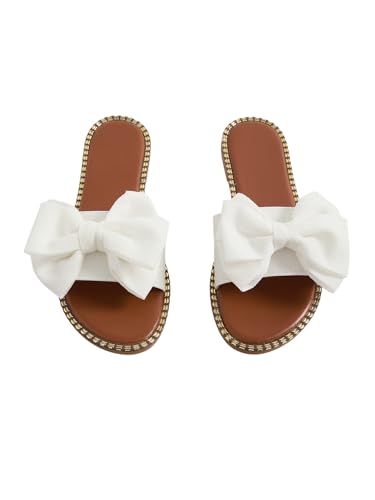 GORGLITTER Women's Bow Sandals Sparkly Flat Sandals Open Toe Slip On Slide Vacation Sandals