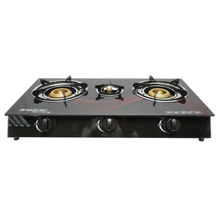Fornello a gas, piano cottura con 3 bruciatori in ghisa 2,5KW vetro temperato 700x380x94mm, Fornello a gas Campeggio Camper Giardino Breckner Germany