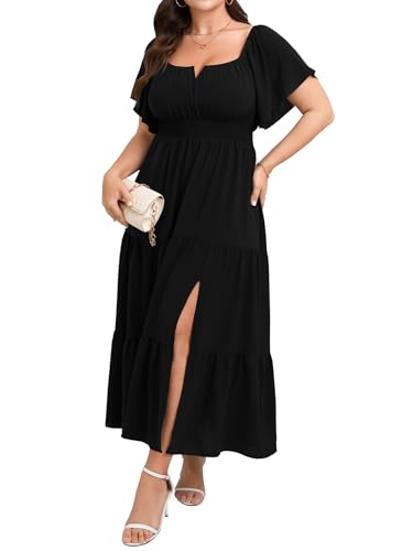 SCOMCHIC Womens Plus Size Maxi Dress Formal Short Sleeve Square