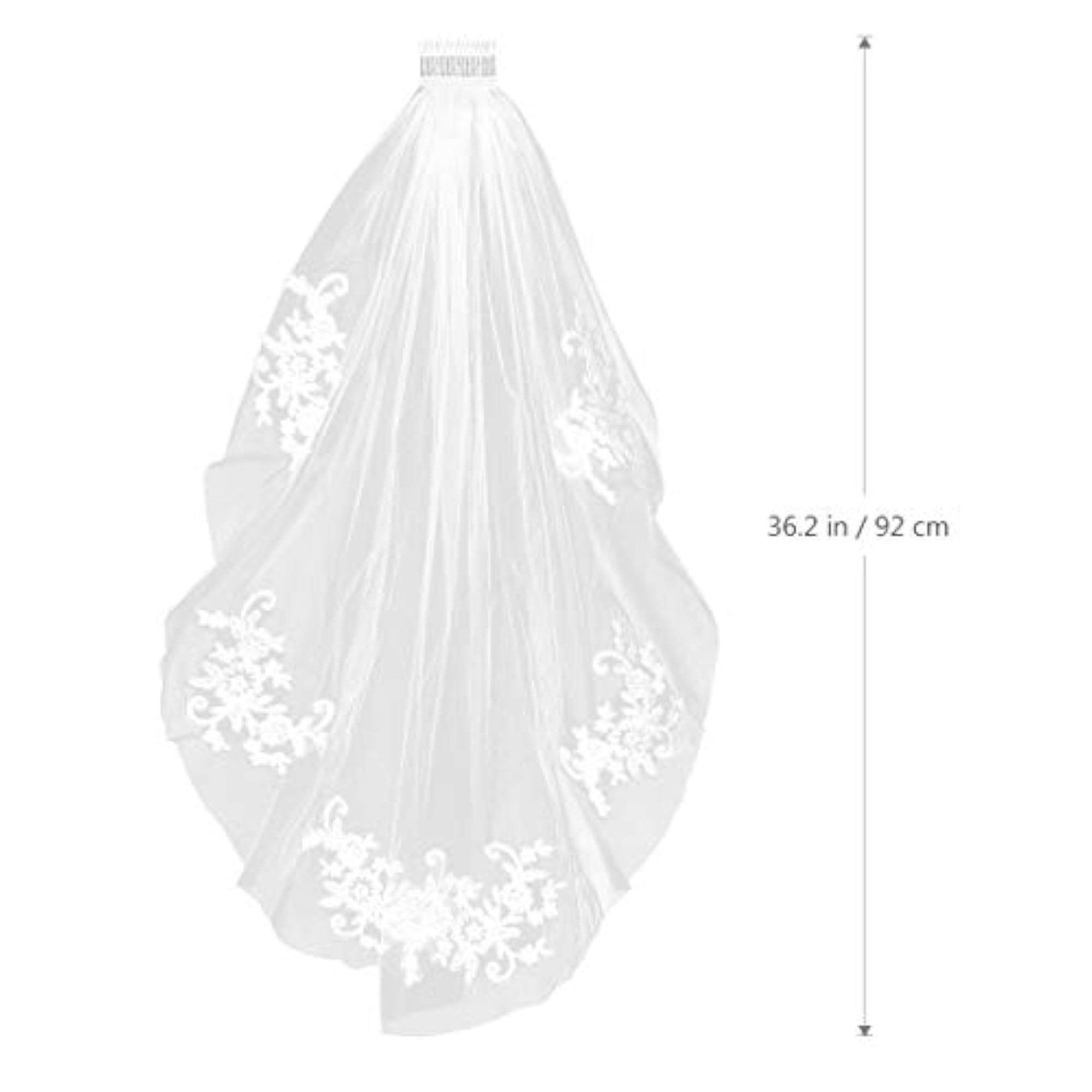 Simple and Elegant Crystal Beaded Short Bridal Veils with Lace Appliques
