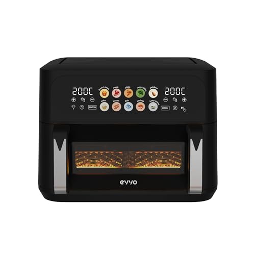 EVVO Freidora Sin Aceite Tasty Fryer Advance DUO 10L - Air Fryer con 2800W, Compartimento Divisible, Tecnología Dual Resistencia, Panel Táctil, Multifunción, Temporizador, Antiadherente