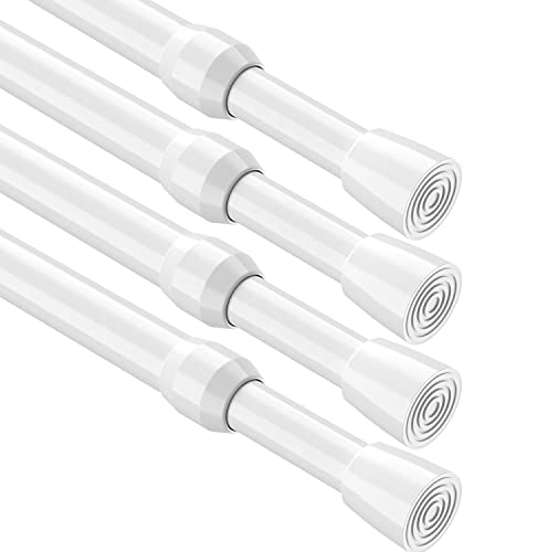 Image of MEXAU Tension Curtain Rod 4Pcs Tension Rod 26-39 Inch Small White Spring Curtain Rod Anti-Rust Spring Tension Rod for Window Closet Rod No Drilling Adjustable | Adjustable Curtain Rods No Dilling Extendable Spring Tension Rod Short Curtain Rod for Windows, Kitchen, Bookshelf, Closet