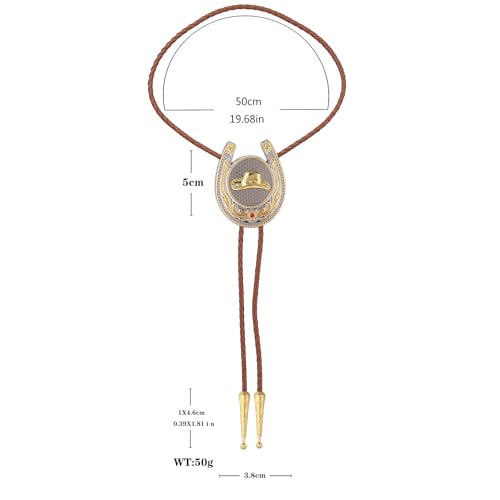 Image of Jeilwiy Bolo Tie for Men, Western Cowboy Golden Longhorn Bull Eagle Horse Cowboy Hat Bolo Necklace Leather Necktie for Women