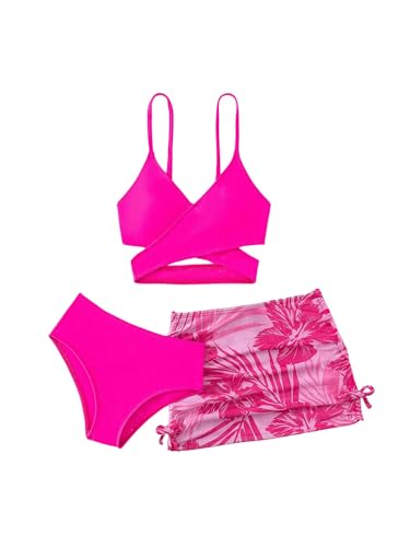 SHENHE Girl's 3 Piece Swimsuits Wrap Criss Cross High Waisted Bikini Set with Cover Up Skirt