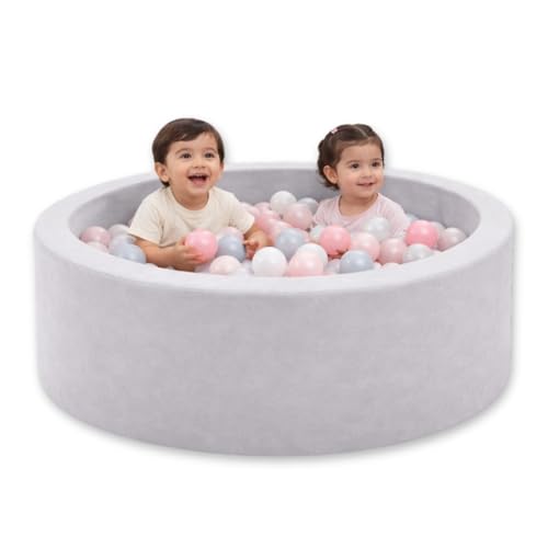 Image of Baby Toys Foam Ball Pit, Baby Toy for Kids Playing Items Indoor, Baby Boy Toys & Baby Play Area Indoor Setup, 90 x 90 x 30 cm Soft Ball Pool for Kids, Happy Grey, Balls Not Included