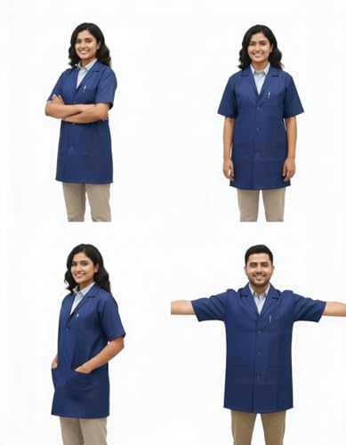 Image of Engineering Lab Apron for Engineering students | Unisex Navy Blue Lab Coat | Short Sleeves | 3 Pockets Apron Lab | Made for Engineering students /Industrial use