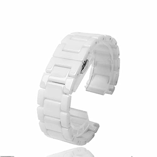Eivdru Bracelet de montre en céramique Premium avec fermoir déployant bicolore argenté poli, bracelet pour homme et femme (18 mm, blanc)