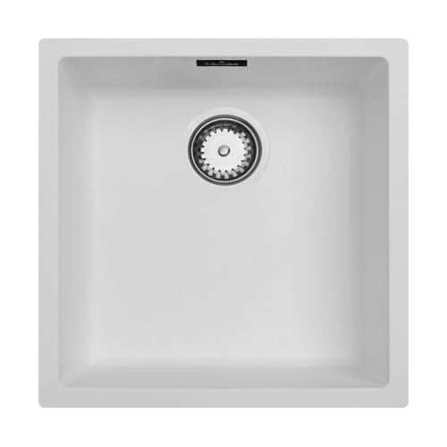 Fregadero Blanco Luquicina LD44WH – 1 seno cuadrado – Empotrable o Bajo Encimera – Composite BIO – 45 x 45 x 20 cm
