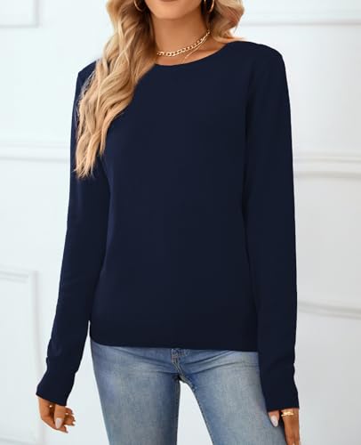 Image of QUALFORT Women's 100% Cotton Sweater, Basic Lightweight Long Sleeve Pullover