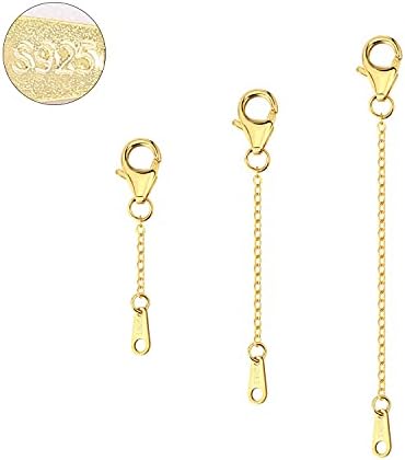 ALEXCRAFT Necklace Extender Gold Plated 925 Sterling Silver, 3PCS Chain Extender Choker Bracelet Extension for Jewelry Making (1 2 3 inch)