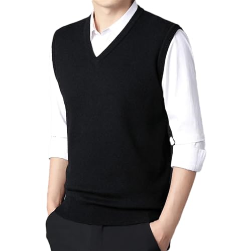Men's Solid V-Neck Sweater Vest Sleeveless Casual Warm Knitted Waistcoat Top