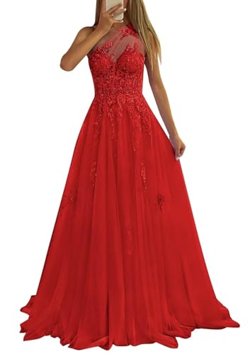 Robe formelle en tulle rouge asymétrique avec corset de bal