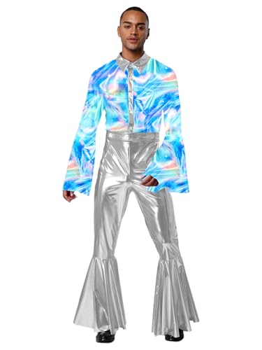 Combinaison disco 70s Aislor homme argentée pour festival rave et soirée rétro
