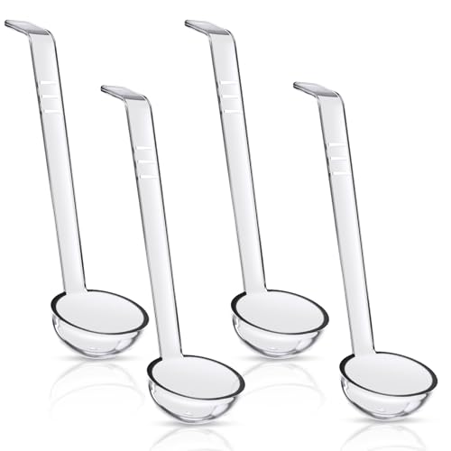 Ptwola 4 Pcs Clear Punch Ladle Small Long Handle Ladle Plastic Mini Serving Spoon for Condiments Sauce Gravy Ketchup Jam Cocktails Ingredients ruit Juices Cocktail Party Catering Banquets Catering