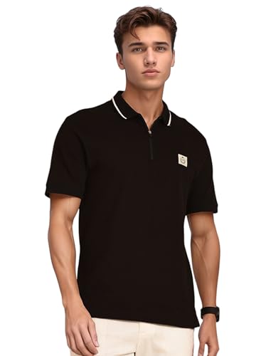 T-shirt en pur coton texturé Thomas Scott avec col polo zippé haut de gamme