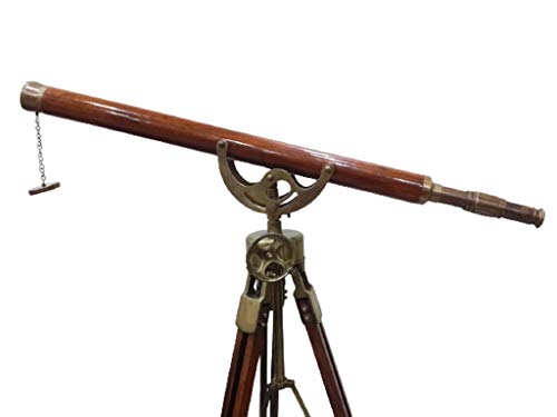 Antique Brass Brown Telescope Wooden Tripod Home Decorative Wheel Telescope Rustic Vintage Home Decor Gifts