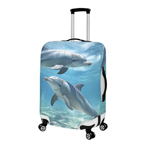 Image of Mumeson Dolphin Luggage Cover Elastic Washable Stretch Suitcase Protector for Ladies Polyeester Elastic Luggage Protect Cover