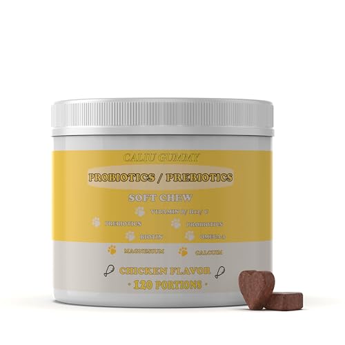 Gominolas Masticables para la Salud Intestinal de Perros y Gatos - 120 Soft Crew - con Probióticos y Prebióticos, Omega-3, Vitaminas y Minerales - Sabor Pollo