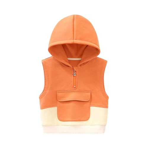 Toddler Boys Girls Cotton Vest Jacket with Hood, Kids Half Zip Hooded Vest Coat Sleeveless Pocket Waistcoat