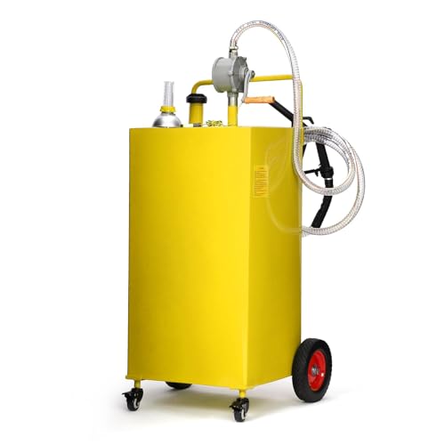 35 Gallon Fuel Caddy with Manual Pump, Heavy Duty Portable Gas & Diesel Transfer Tank on 4 Wheels, Spill-Proof Container for Truck, Tractor, Boat, ATV, Farm,Orange