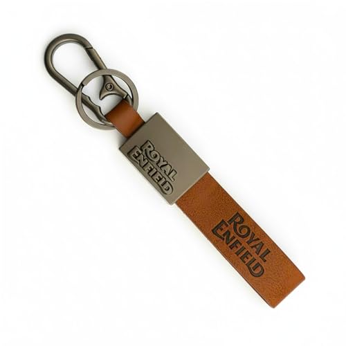 Image of Premium Leather Keychain Metal Hook Compatible with Durable Faux Leather Brown Strap with Heavy-Duty Alloy Clip Stylish Bike & Car Key Holder