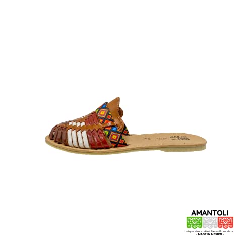 Amantoli Maria Model - Women 100% Artisan Hand Made Mexican Leather Hipster Brown Colorful Closed Toe Sandal Huarache Artesanal - Hecho A Mano Handcrafted In Mexico (Us 7) #TOP4