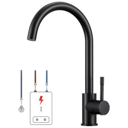 Niederdruck Armatur Küche Schwarz für Durchlauferhitzer - Wasserhahn für Boiler - 360 Drehbar Küchenarmatur Niederdruck - Niederdruckarmatur mit 3 Anschlüsse - Mischbatterie für Untertischboiler
