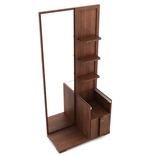 Image of Spacewood Dressing Table | Grace | 3 Year Warranty | 4 Shelves & 1 Drawer, Vanity Table for Bedroom, Living Room, and Home| Engineered Wood | Walnut Rigato