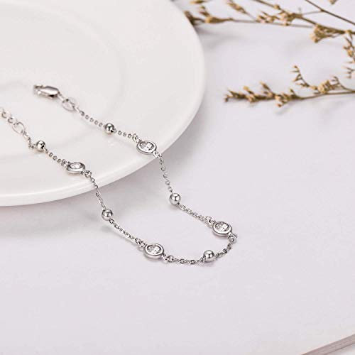 Aoboco Sterling Silver Planet Galaxy Anklet With Sparking Cubic Zirconia,11 Inch Ankle Bracelet Foot Bracelet For Women, Anniversary Birthday Jewelry Gifts For Daughter Mom Wife Girlfriend Sister Niece #TOP1