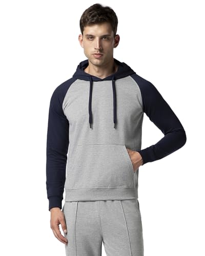 Image of FYLTR Men's Casual Colourblock Raglan Hoodie with Drawstrings - Utility Pockets | Ribbed Hem & Cuff | Winter Hoodie for Men