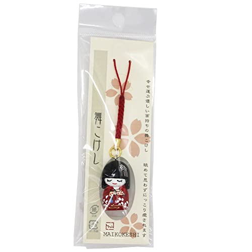 Japanese Traditional Netsuke Charm for Bag etc with Japanese Mai Kokeshi Doll (Red)