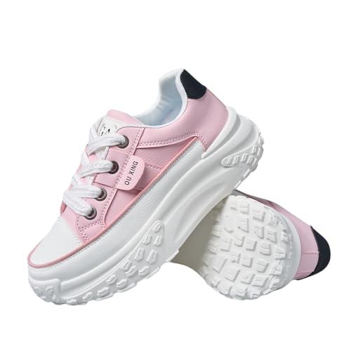 Chouiss Sneakers for Women,Lace Up Thick Soled Non Slip Sports Shoes, Breathable, Stylish,Running,Shopping,LightPink,Size 8 by Chouiss - Used condition - US$37.99