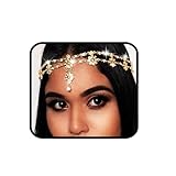 Aularso Flower Head Chain Gold Head Jewelry Crystal Headpieces Layered Elastic Forehead Chain Wedding Prom Headbands for Women