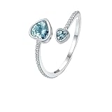 Seleneva Birthstones Heart Adjustable Rings with Zircondia Crystals for Women Girls Birthday Day Gifts to Mum Daughter Fiancee Nieces Sister Girlfriends (Mar(Aquamarine))